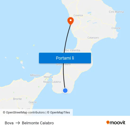 Bova to Belmonte Calabro map