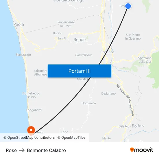 Rose to Belmonte Calabro map