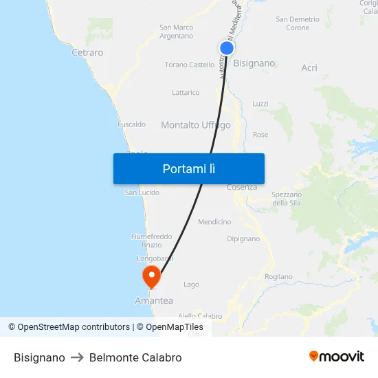 Bisignano to Belmonte Calabro map
