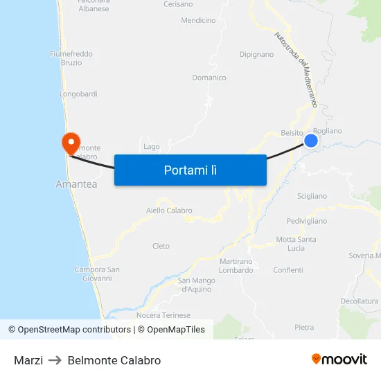 Marzi to Belmonte Calabro map
