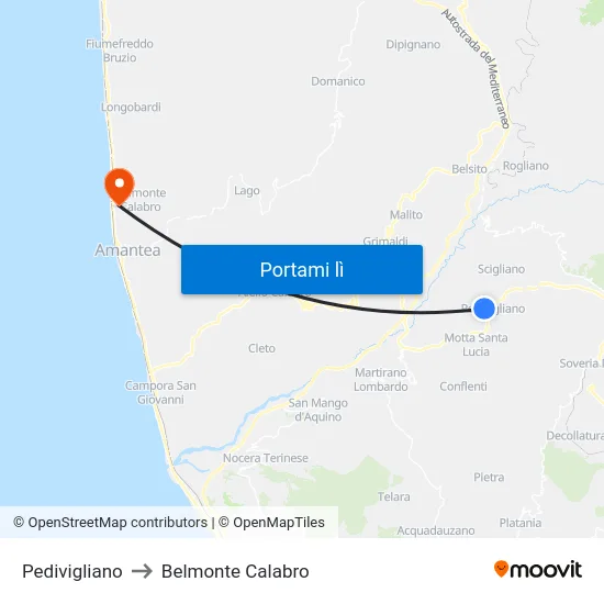 Pedivigliano to Belmonte Calabro map