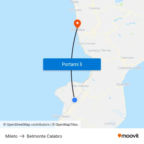 Mileto to Belmonte Calabro map