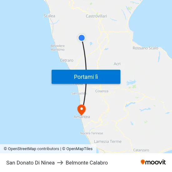 San Donato Di Ninea to Belmonte Calabro map
