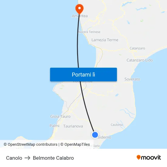 Canolo to Belmonte Calabro map