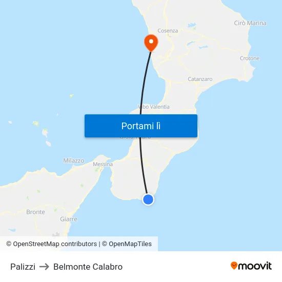 Palizzi to Belmonte Calabro map