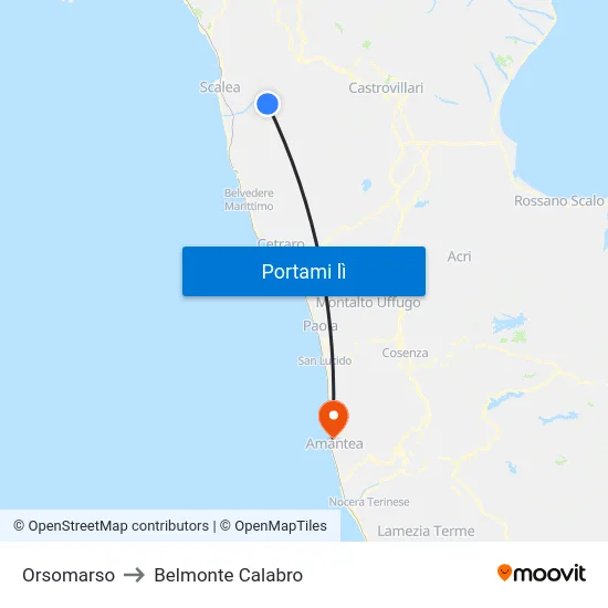 Orsomarso to Belmonte Calabro map