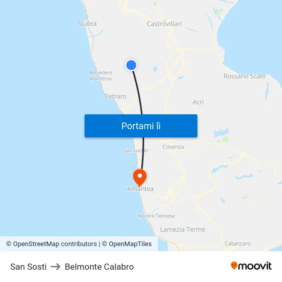 San Sosti to Belmonte Calabro map