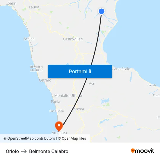 Oriolo to Belmonte Calabro map