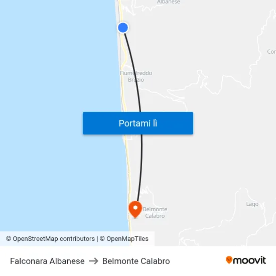 Falconara Albanese to Belmonte Calabro map