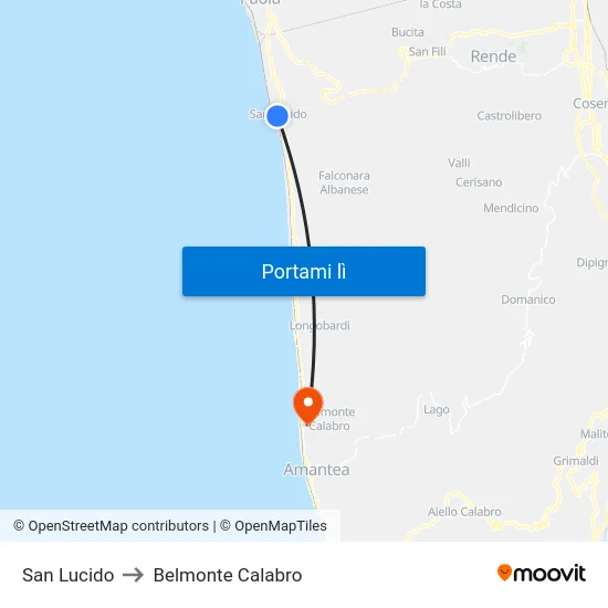 San Lucido to Belmonte Calabro map