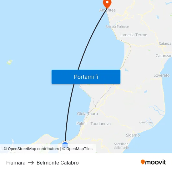Fiumara to Belmonte Calabro map