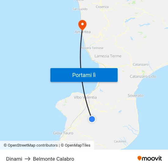 Dinami to Belmonte Calabro map