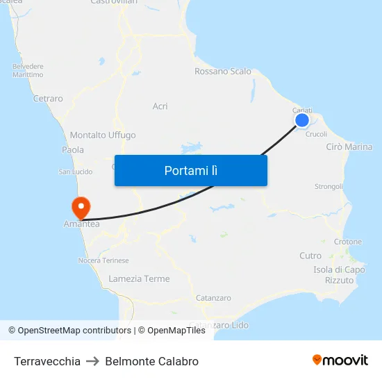 Terravecchia to Belmonte Calabro map