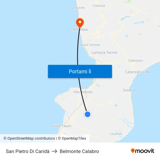 San Pietro Di Caridà to Belmonte Calabro map