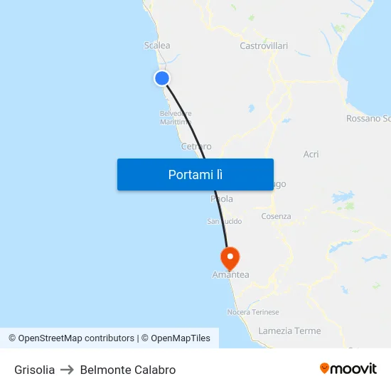 Grisolia to Belmonte Calabro map