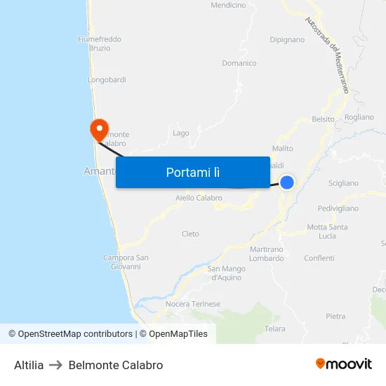 Altilia to Belmonte Calabro map