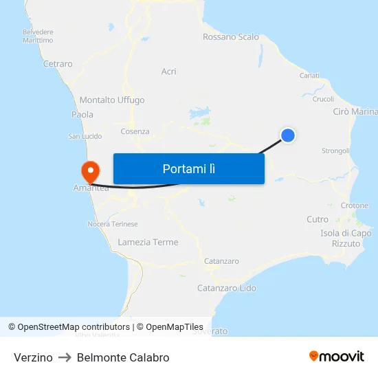 Verzino to Belmonte Calabro map