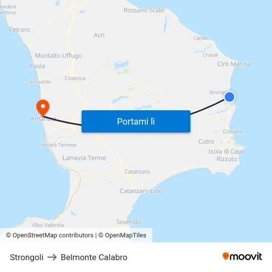 Strongoli to Belmonte Calabro map