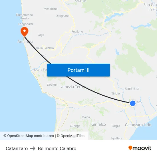 Catanzaro to Belmonte Calabro map