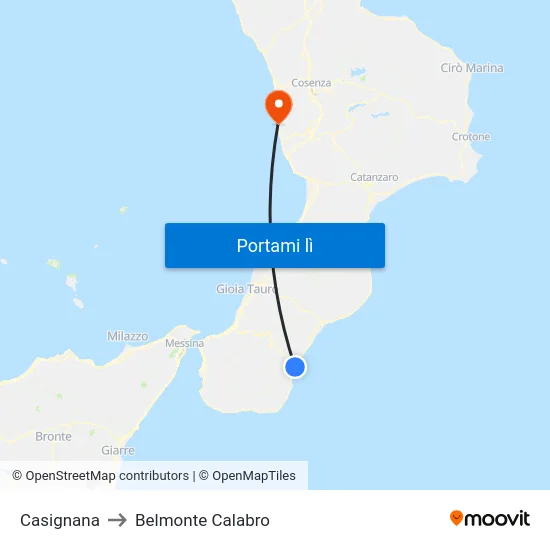 Casignana to Belmonte Calabro map