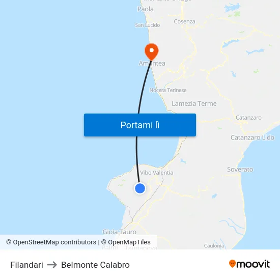 Filandari to Belmonte Calabro map