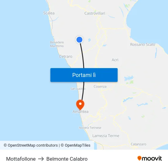 Mottafollone to Belmonte Calabro map