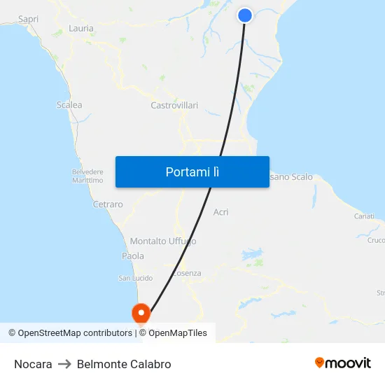 Nocara to Belmonte Calabro map