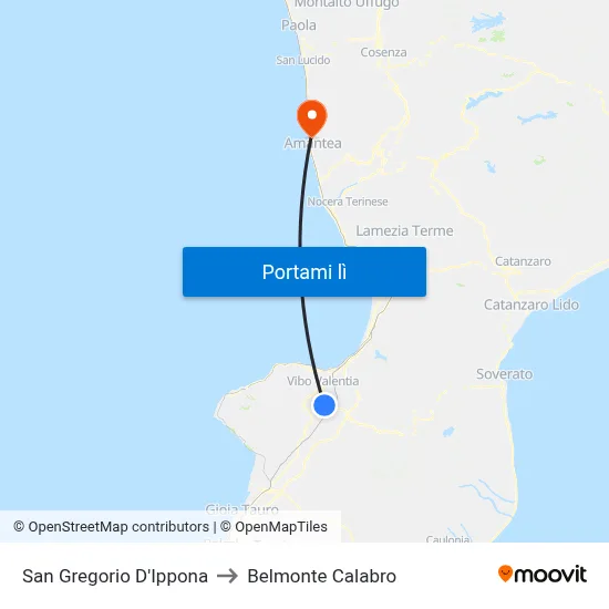 San Gregorio D'Ippona to Belmonte Calabro map
