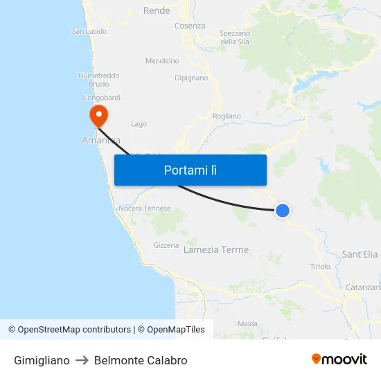 Gimigliano to Belmonte Calabro map