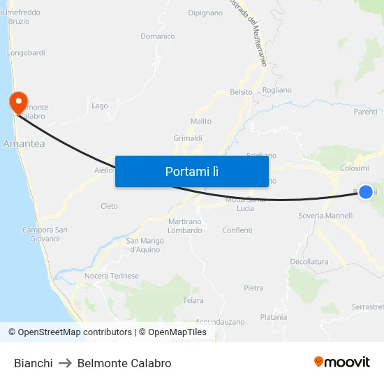 Bianchi to Belmonte Calabro map