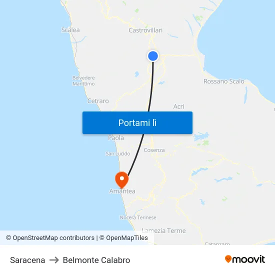 Saracena to Belmonte Calabro map