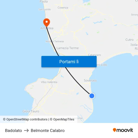 Badolato to Belmonte Calabro map