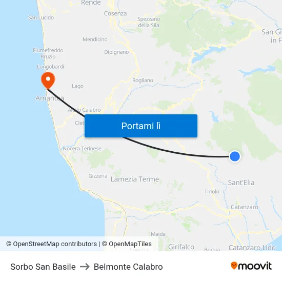 Sorbo San Basile to Belmonte Calabro map