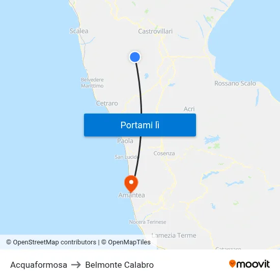 Acquaformosa to Belmonte Calabro map