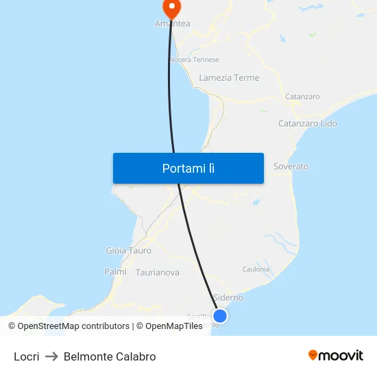 Locri to Belmonte Calabro map