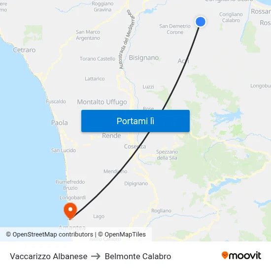 Vaccarizzo Albanese to Belmonte Calabro map