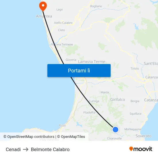 Cenadi to Belmonte Calabro map