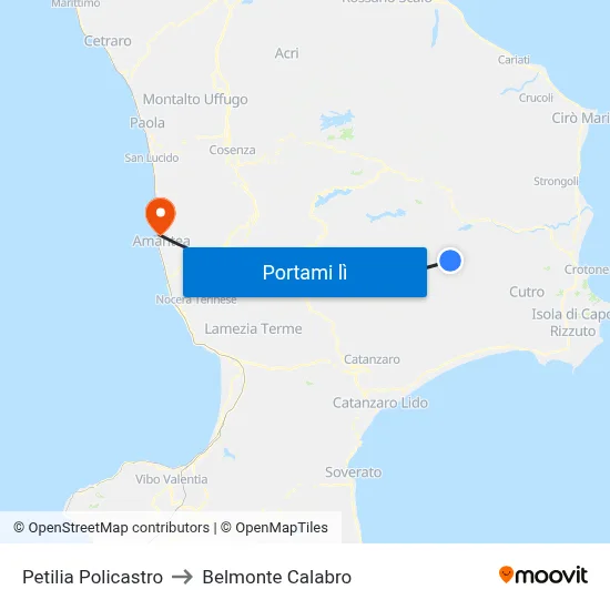 Petilia Policastro to Belmonte Calabro map