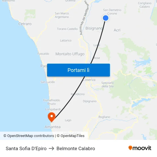 Santa Sofia D'Epiro to Belmonte Calabro map