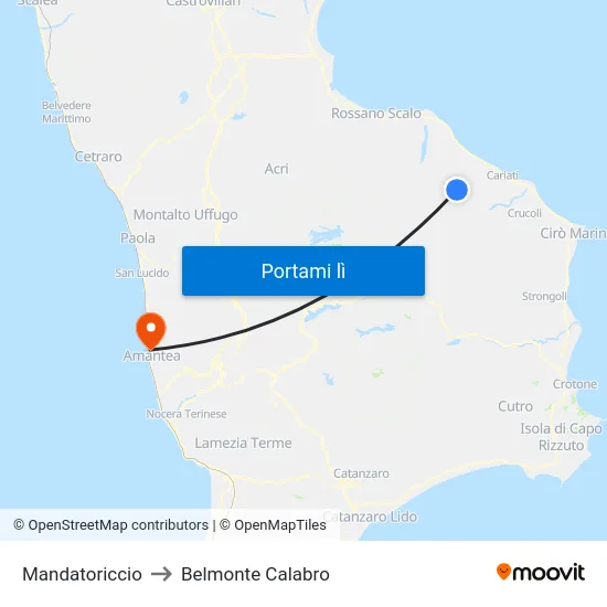 Mandatoriccio to Belmonte Calabro map