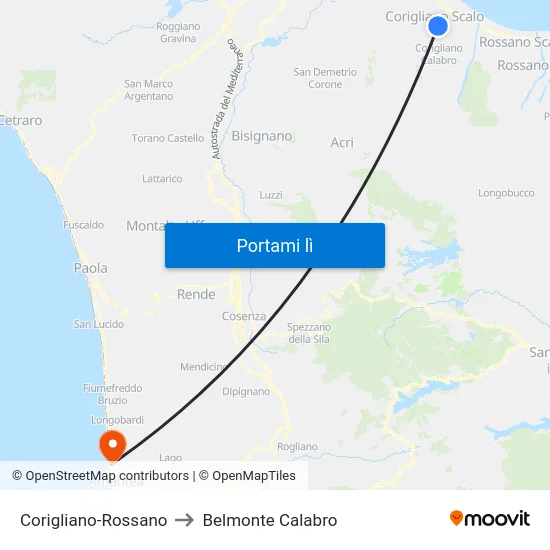 Corigliano-Rossano to Belmonte Calabro map
