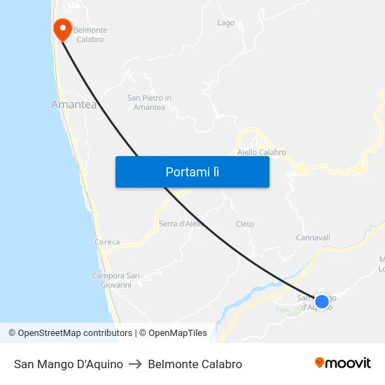 San Mango D'Aquino to Belmonte Calabro map
