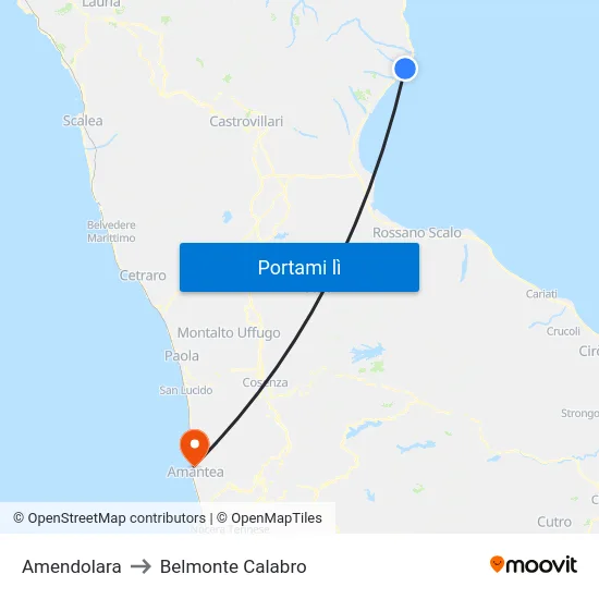 Amendolara to Belmonte Calabro map