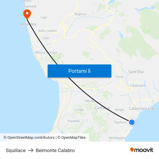Squillace to Belmonte Calabro map