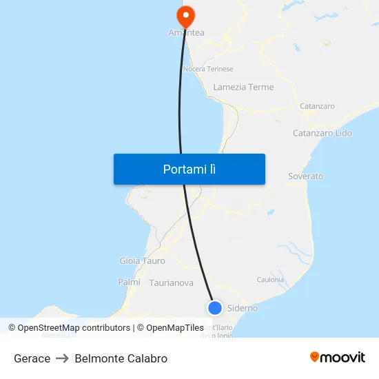 Gerace to Belmonte Calabro map