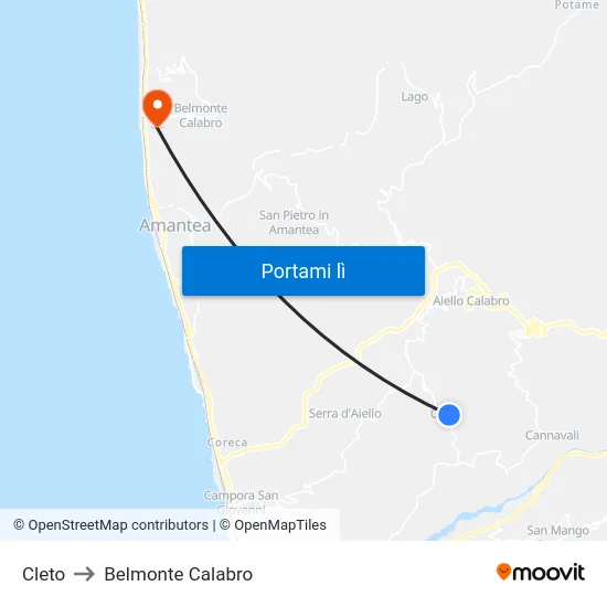 Cleto to Belmonte Calabro map