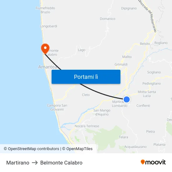 Martirano to Belmonte Calabro map