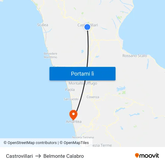 Castrovillari to Belmonte Calabro map