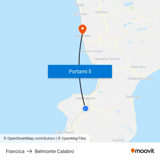 Francica to Belmonte Calabro map