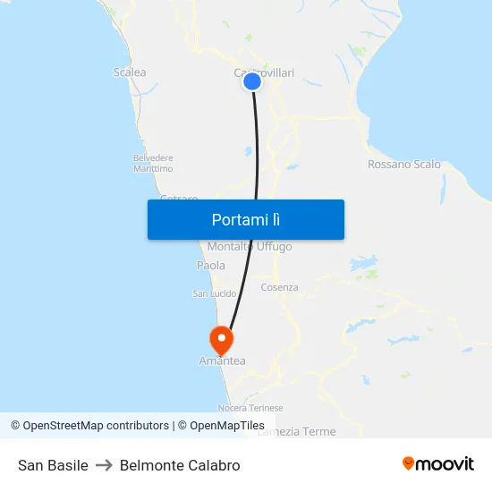 San Basile to Belmonte Calabro map